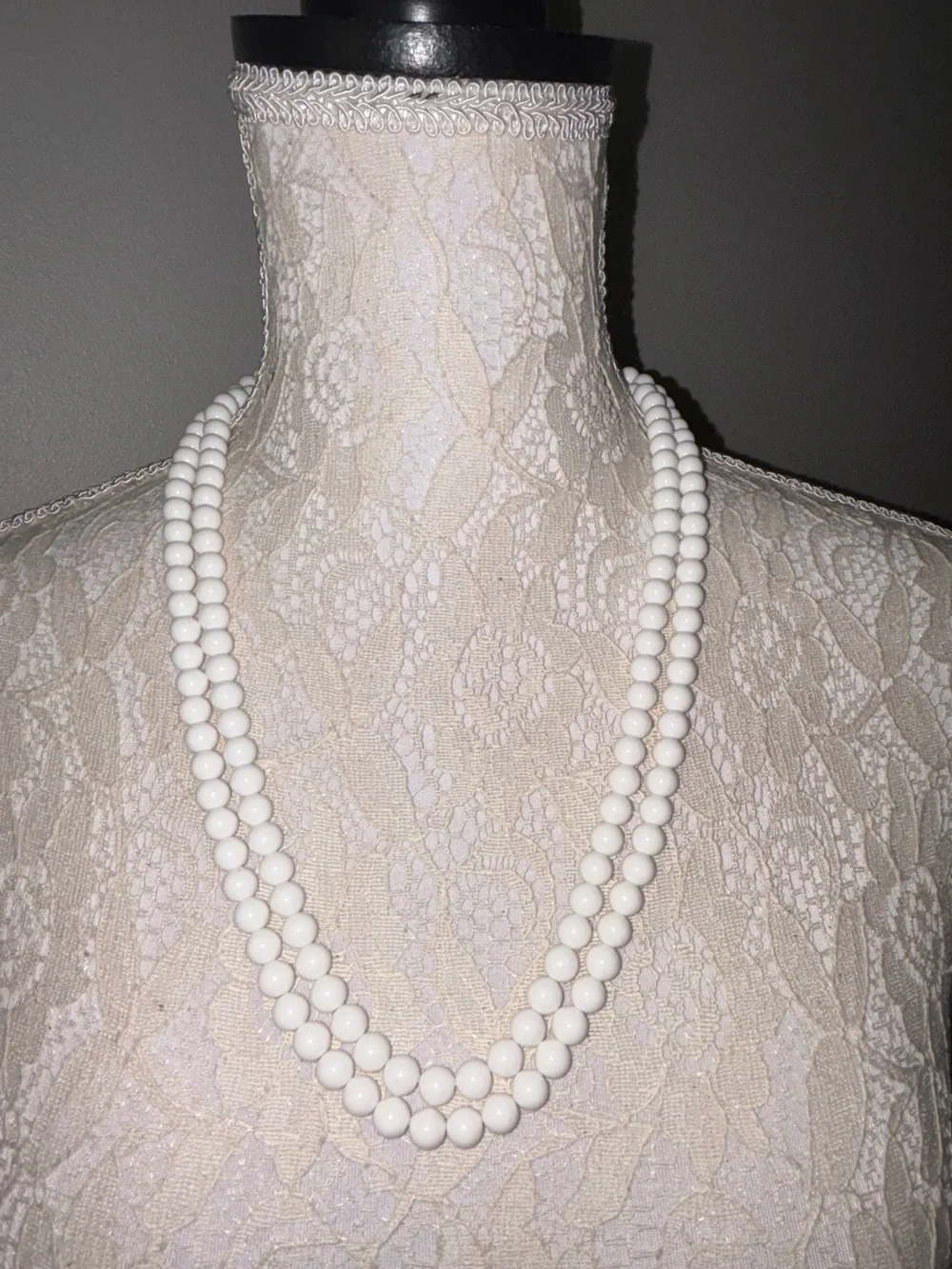 Vintage 1960s Multi Strand White Beaded Statement Necklace